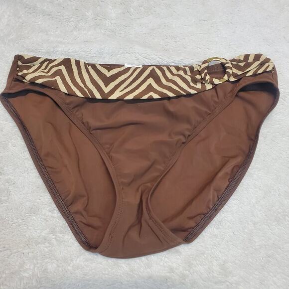 Talbots Brown Zebra Animal Stripe Tankini Halter Bikini Bottoms Swim Suit Set 10 - Picture 11 of 13